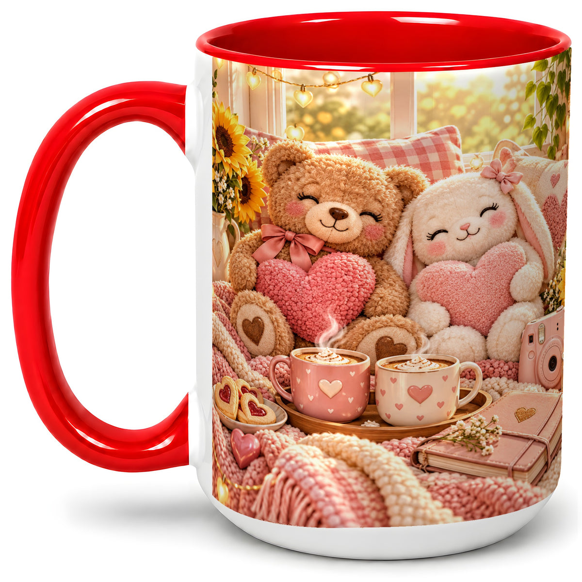 #pl[15oz|Red] Teddy Bear Bunny Hearts Ceramic Mug