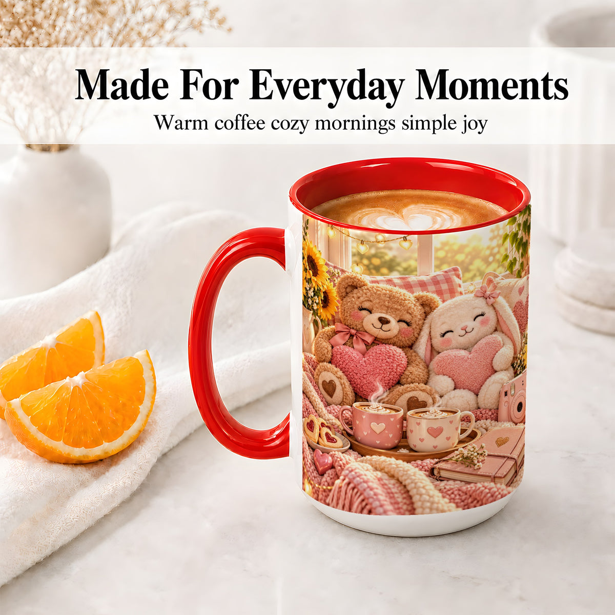 #pl[15oz|Red] Teddy Bear Bunny Hearts Ceramic Mug