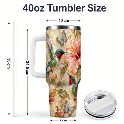 #pl[40oz|White] Tropical Hummingbird 40oz Tumbler, Hibiscus Drinkware for Bird Lovers