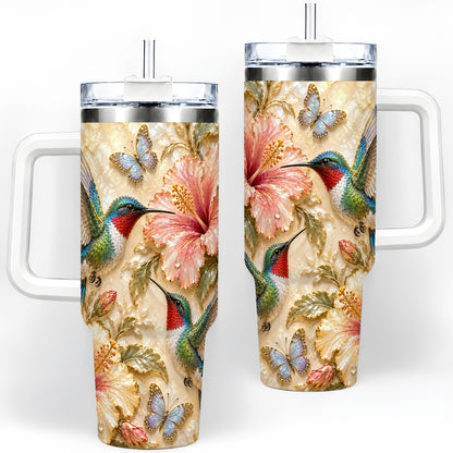 Tropical Hummingbird 40oz Tumbler, Hibiscus Drinkware for Bird Lovers