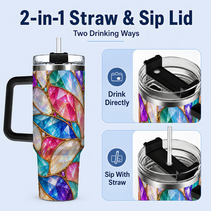 #pl[40oz|Black] Colorful Geometric Mosaic 40oz Tumbler, Faceted Abstract Drinkware