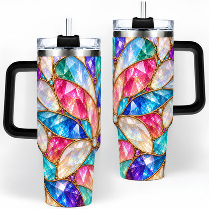 #pl[40oz|Black] Colorful Geometric Mosaic 40oz Tumbler, Faceted Abstract Drinkware