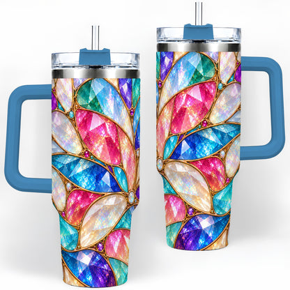 #pl[40oz|Blue] Colorful Geometric Mosaic 40oz Tumbler, Faceted Abstract Drinkware