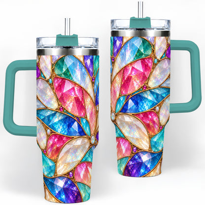 #pl[40oz|Green] Colorful Geometric Mosaic 40oz Tumbler, Faceted Abstract Drinkware