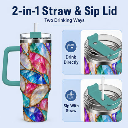 #pl[40oz|Green] Colorful Geometric Mosaic 40oz Tumbler, Faceted Abstract Drinkware