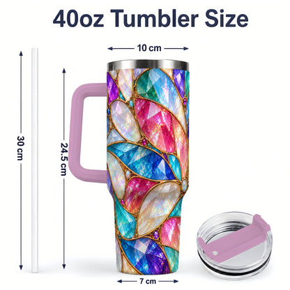 #pl[40oz|Pink] Colorful Geometric Mosaic 40oz Tumbler, Faceted Abstract Drinkware