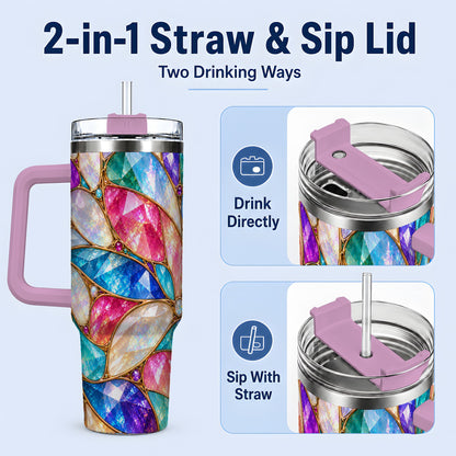 #pl[40oz|Pink] Colorful Geometric Mosaic 40oz Tumbler, Faceted Abstract Drinkware
