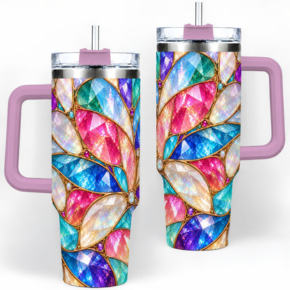 #pl[40oz|Pink] Colorful Geometric Mosaic 40oz Tumbler, Faceted Abstract Drinkware