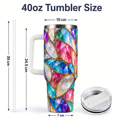 #pl[40oz|White] Colorful Geometric Mosaic 40oz Tumbler, Faceted Abstract Drinkware