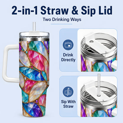 #pl[40oz|White] Colorful Geometric Mosaic 40oz Tumbler, Faceted Abstract Drinkware