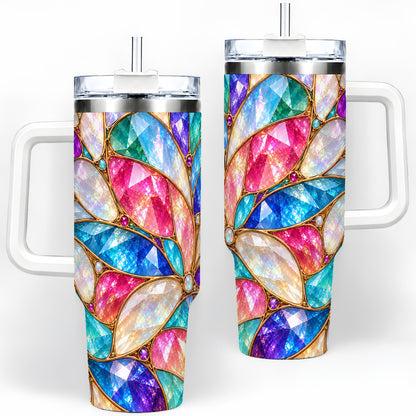 Colorful Geometric Mosaic 40oz Tumbler, Faceted Abstract Drinkware