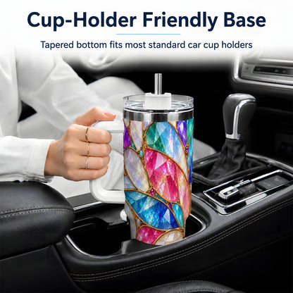 Colorful Geometric Mosaic 40oz Tumbler, Faceted Abstract Drinkware