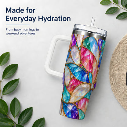 Colorful Geometric Mosaic 40oz Tumbler, Faceted Abstract Drinkware