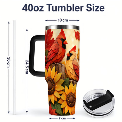 #pl[40oz|Black] Autumn Cardinal 40oz Tumbler, Sunflower Fall Drinkware for Bird Lovers