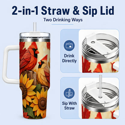 #pl[40oz|White] Autumn Cardinal 40oz Tumbler, Sunflower Fall Drinkware for Bird Lovers