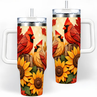 Autumn Cardinal 40oz Tumbler, Sunflower Fall Drinkware for Bird Lovers