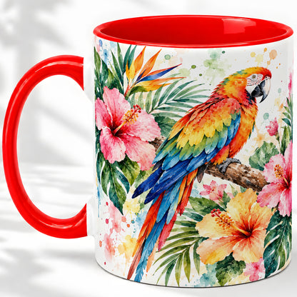 Tropical Macaw Hibiscus Ceramic Mug for Bird Lovers