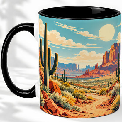 #pl[11oz|Black] Desert Cactus Accent Mug, Ceramic Drinkware for Desert Lovers