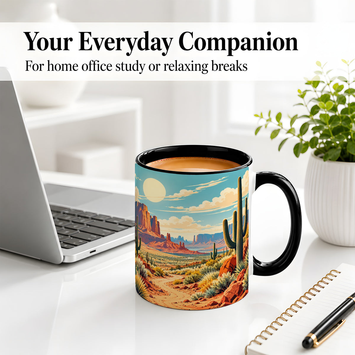 #pl[11oz|Black] Desert Cactus Accent Mug, Ceramic Drinkware for Desert Lovers