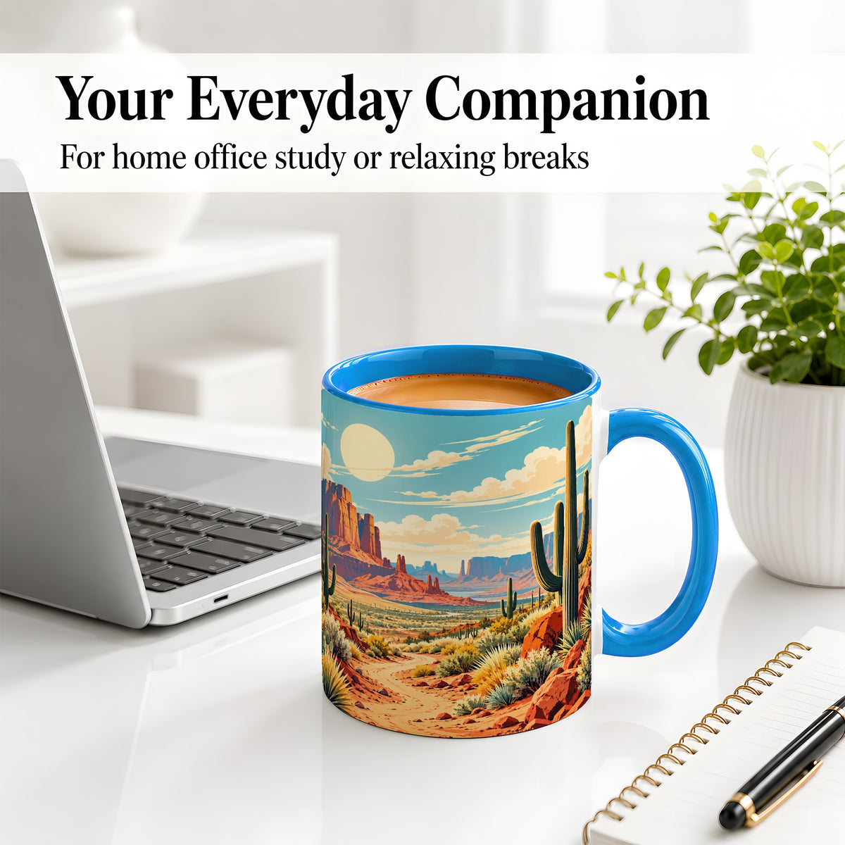 #pl[11oz|Blue] Desert Cactus Accent Mug, Ceramic Drinkware for Desert Lovers