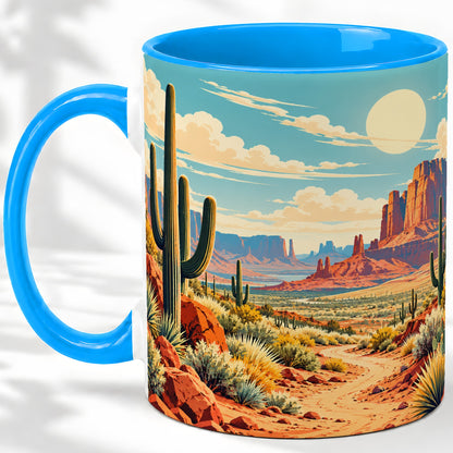 #pl[11oz|Blue] Desert Cactus Accent Mug, Ceramic Drinkware for Desert Lovers