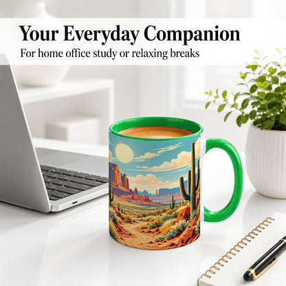 #pl[11oz|Green] Desert Cactus Accent Mug, Ceramic Drinkware for Desert Lovers