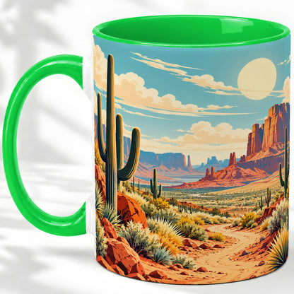 #pl[11oz|Green] Desert Cactus Accent Mug, Ceramic Drinkware for Desert Lovers