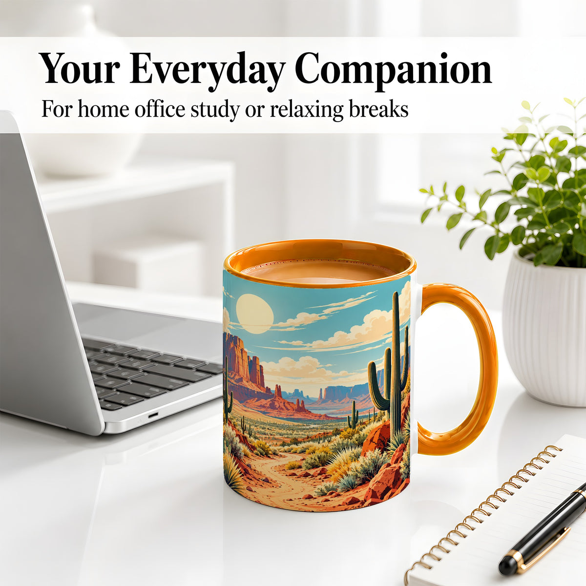 #pl[11oz|Orange] Desert Cactus Accent Mug, Ceramic Drinkware for Desert Lovers