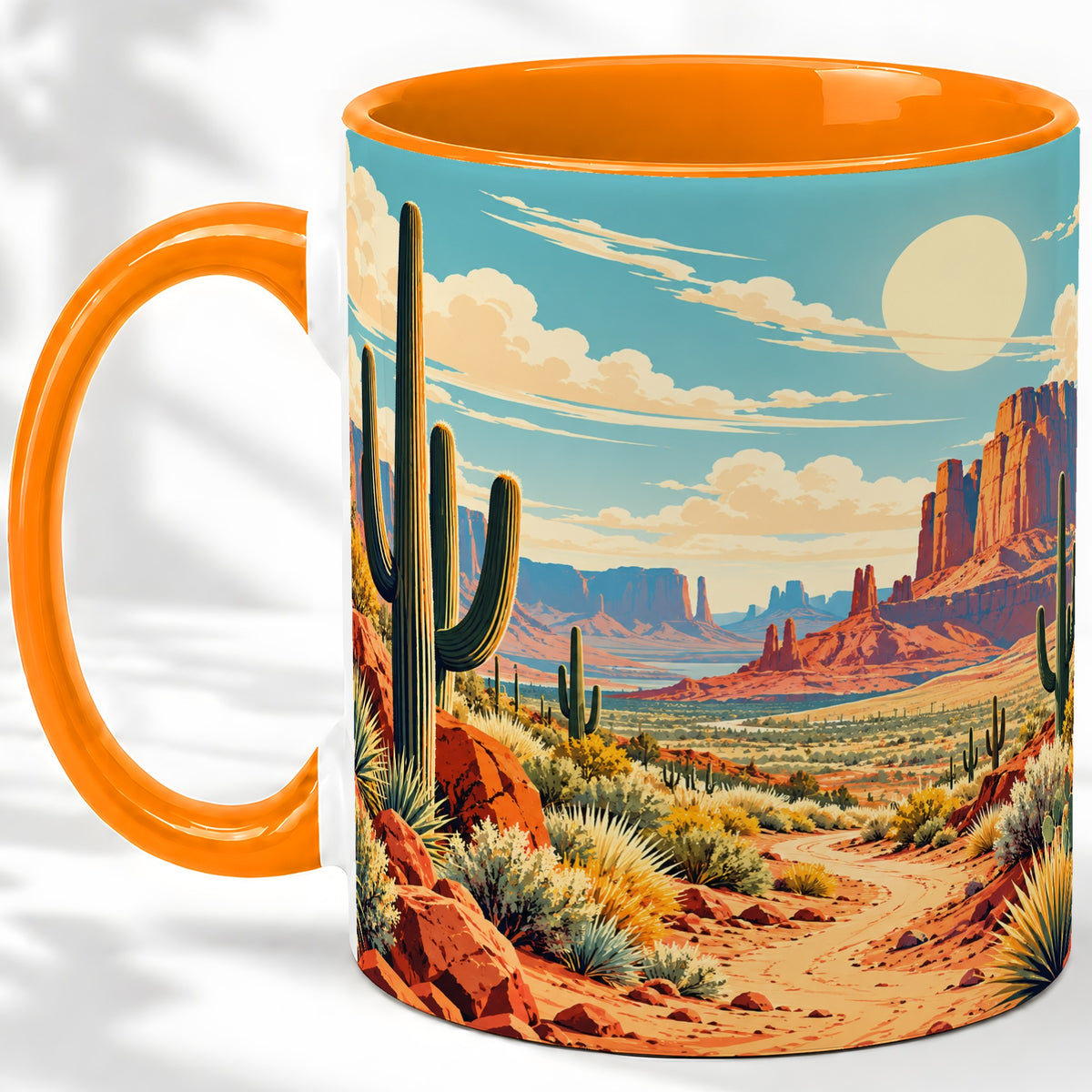 #pl[11oz|Orange] Desert Cactus Accent Mug, Ceramic Drinkware for Desert Lovers