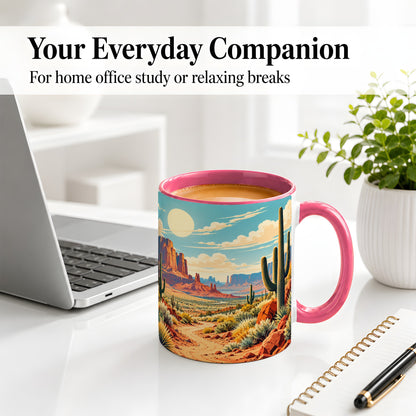 #pl[11oz|Pink] Desert Cactus Accent Mug, Ceramic Drinkware for Desert Lovers
