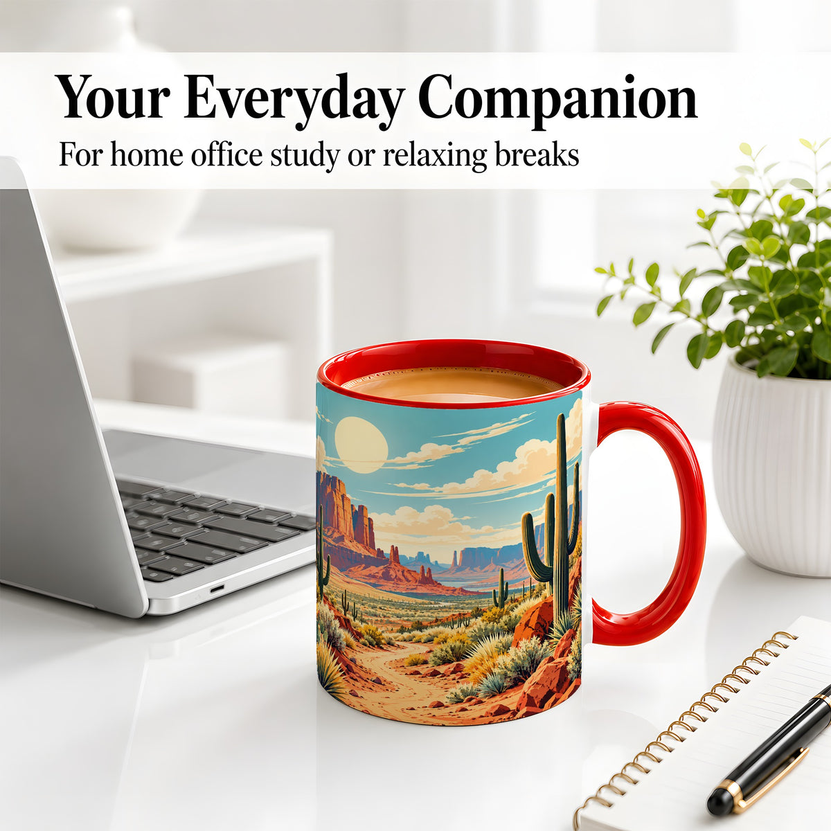 #pl[11oz|Red] Desert Cactus Accent Mug, Ceramic Drinkware for Desert Lovers