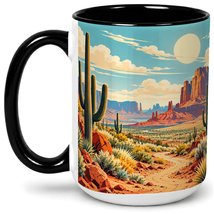 #pl[15oz|Black] Desert Cactus Accent Mug, Ceramic Drinkware for Desert Lovers
