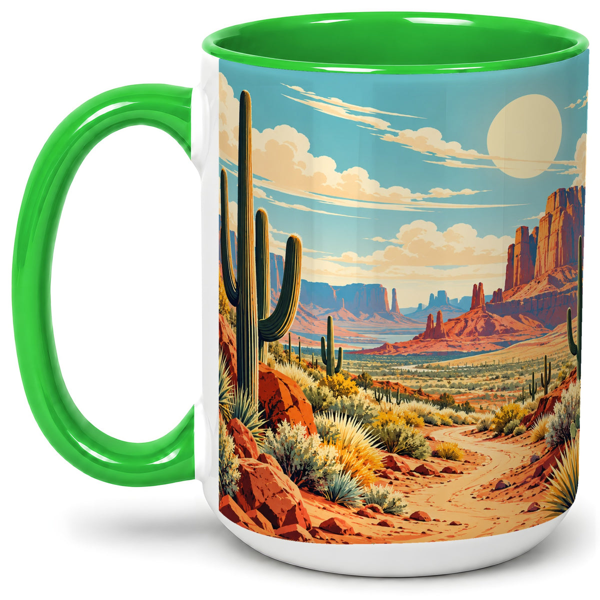 #pl[15oz|Green] Desert Cactus Accent Mug, Ceramic Drinkware for Desert Lovers