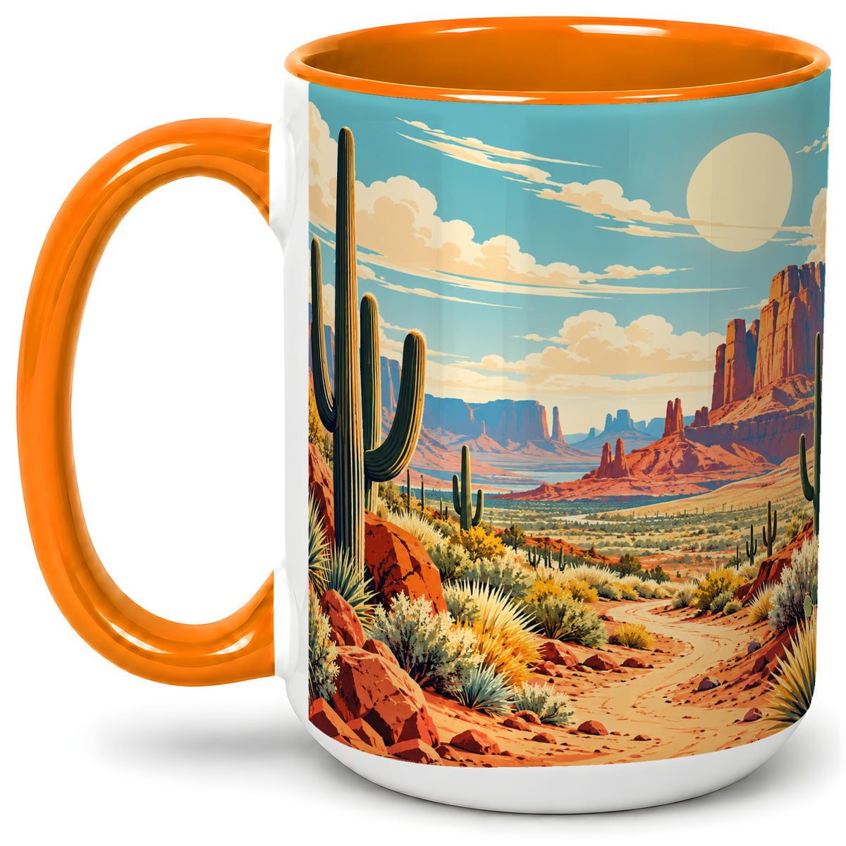 #pl[15oz|Orange] Desert Cactus Accent Mug, Ceramic Drinkware for Desert Lovers