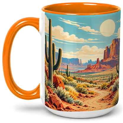 #pl[15oz|Orange] Desert Cactus Accent Mug, Ceramic Drinkware for Desert Lovers