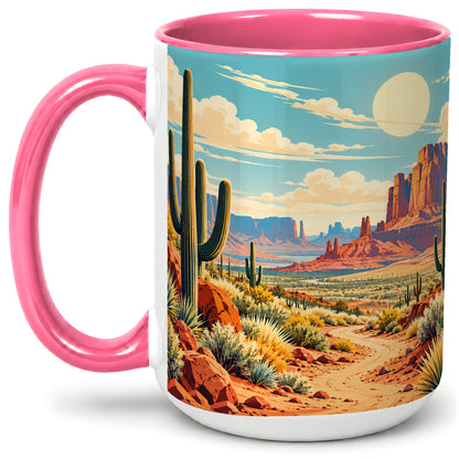#pl[15oz|Pink] Desert Cactus Accent Mug, Ceramic Drinkware for Desert Lovers