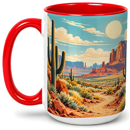 #pl[15oz|Red] Desert Cactus Accent Mug, Ceramic Drinkware for Desert Lovers