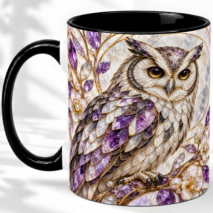 #pl[11oz|Black] Purple Owl Accent Mug, Ceramic Drinkware for Owl Lovers