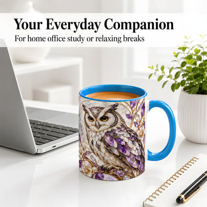 #pl[11oz|Blue] Purple Owl Accent Mug, Ceramic Drinkware for Owl Lovers