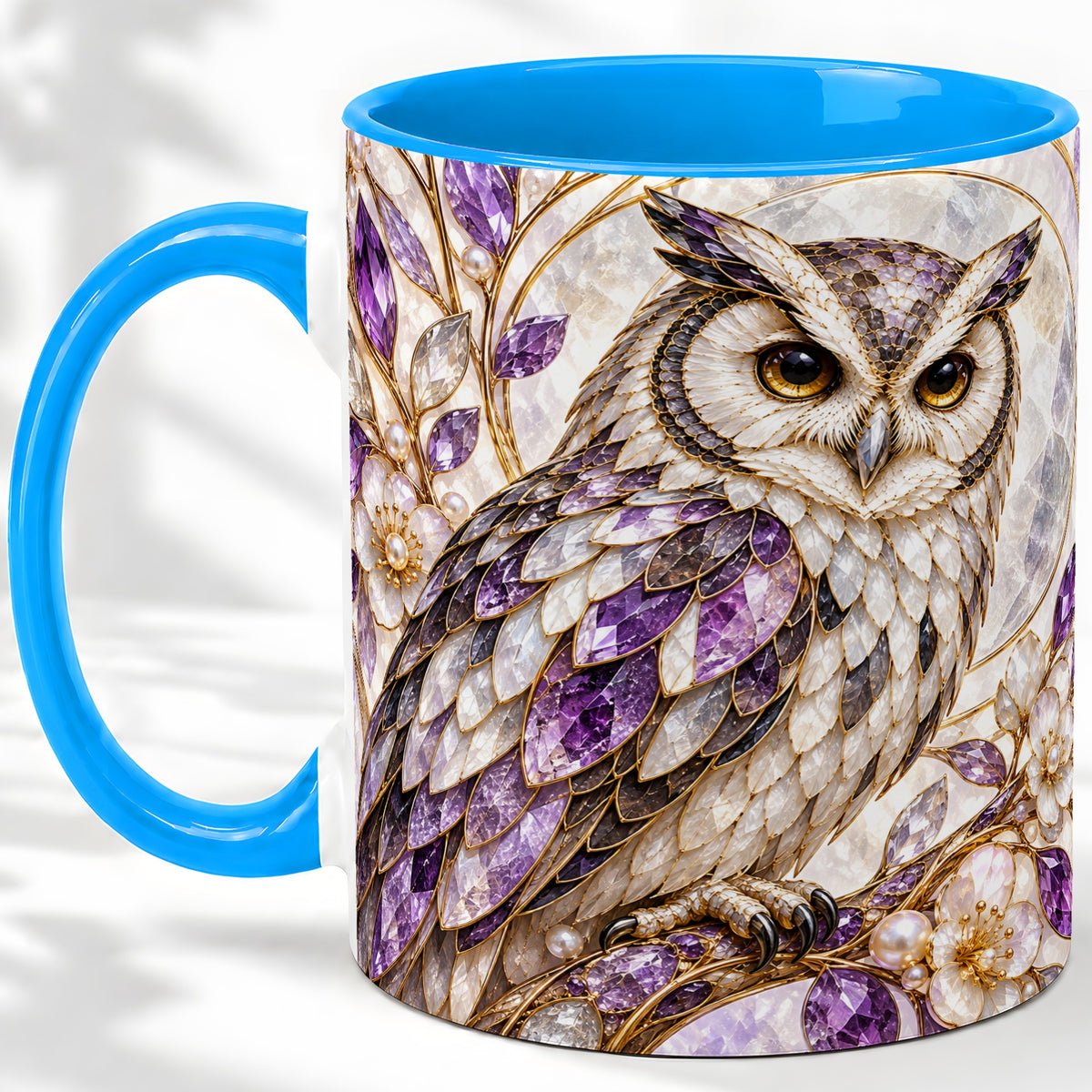 #pl[11oz|Blue] Purple Owl Accent Mug, Ceramic Drinkware for Owl Lovers