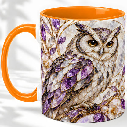 #pl[11oz|Orange] Purple Owl Accent Mug, Ceramic Drinkware for Owl Lovers