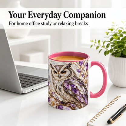 #pl[11oz|Pink] Purple Owl Accent Mug, Ceramic Drinkware for Owl Lovers