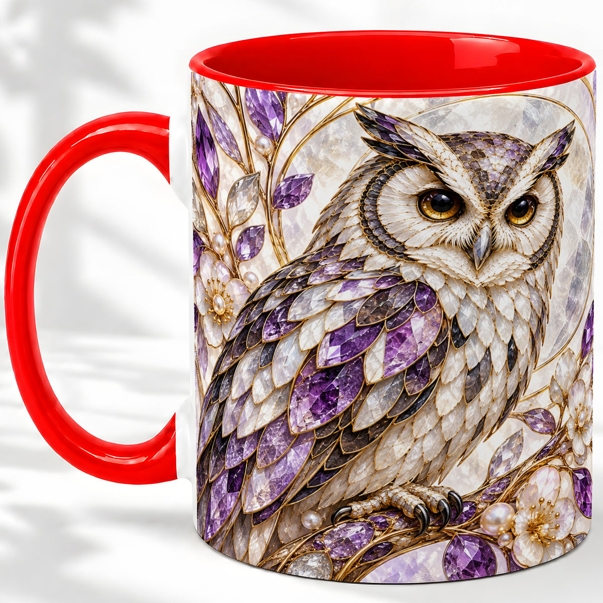 Purple Owl Accent Mug, Ceramic Drinkware for Owl Lovers