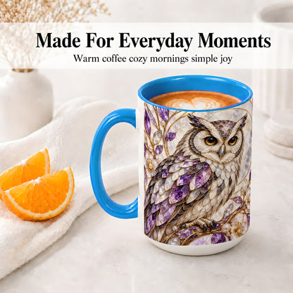 #pl[15oz|Blue] Purple Owl Accent Mug, Ceramic Drinkware for Owl Lovers
