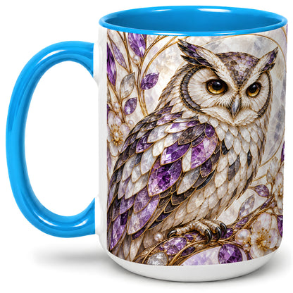 #pl[15oz|Blue] Purple Owl Accent Mug, Ceramic Drinkware for Owl Lovers
