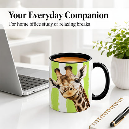 #pl[11oz|Black] Giraffe Portrait Accent Mug, Ceramic Drinkware for Giraffe Lovers