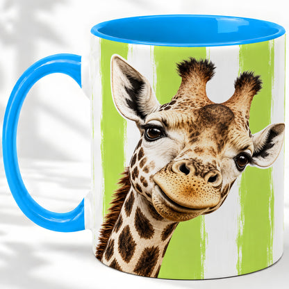 #pl[11oz|Blue] Giraffe Portrait Accent Mug, Ceramic Drinkware for Giraffe Lovers