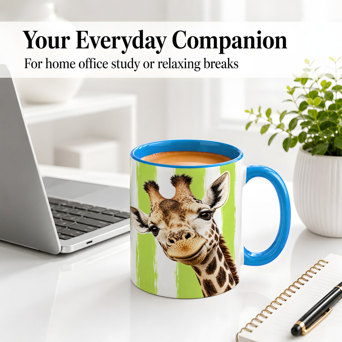 #pl[11oz|Blue] Giraffe Portrait Accent Mug, Ceramic Drinkware for Giraffe Lovers