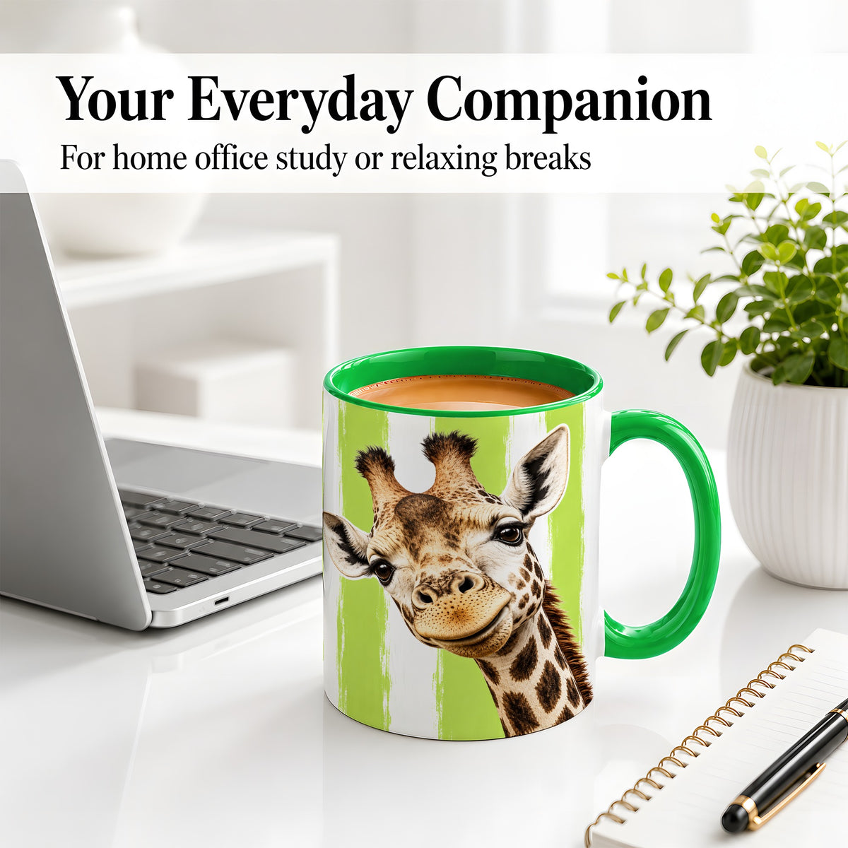 #pl[11oz|Green] Giraffe Portrait Accent Mug, Ceramic Drinkware for Giraffe Lovers