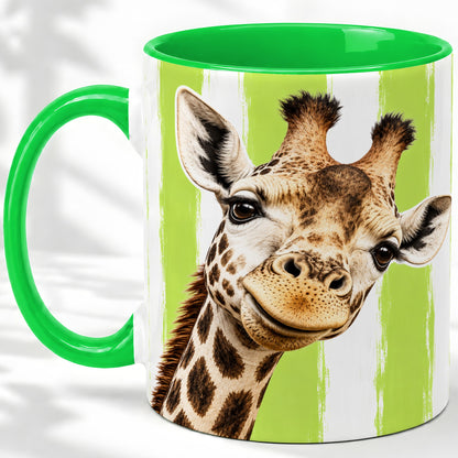 #pl[11oz|Green] Giraffe Portrait Accent Mug, Ceramic Drinkware for Giraffe Lovers